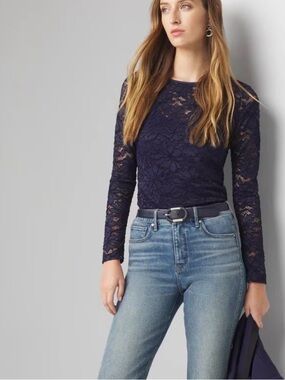 Lace Crew White House Black Market Navy Lace Long Sleeve Tee